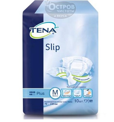 Подгузники для взрослых TENA Slip Plus Medium (обхват талии 73-122 см, 6 капель), 10 шт - фото