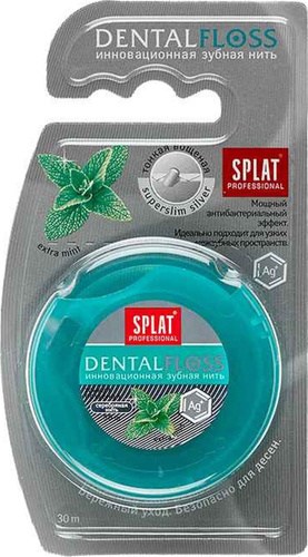 Зубная нить SPLAT Professional DentalFloss мятная с ВОЛОКНАМИ СЕРЕБРА 30 м.